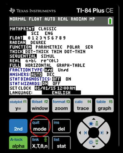 MODE screen settings for TI-84 Plus CE | ti-84-calculator-online.com