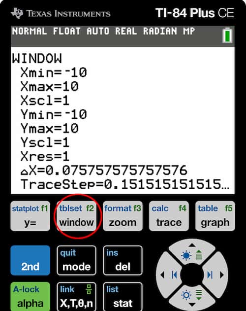 Adjusting window settings in TI-84 Plus CE | ti-84-calculator-online.com